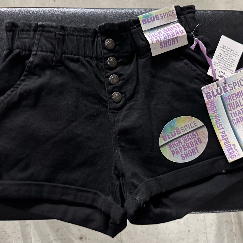 Blue Spice Women's Black High Waist Paperbag Shorts